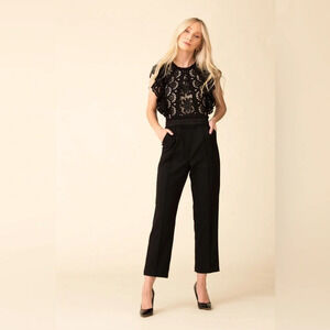 Sea New York Winnie Short Sleeve Black Lace & Wool Jumpsuit Size 10‎
